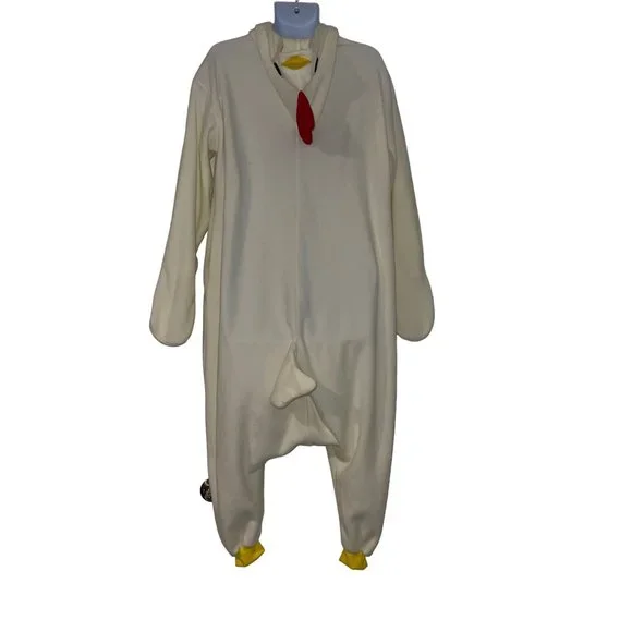 Fleece Chicken Rooster Unionsuit Costume Mens M Cream Halloween Hooded Oversized - Picture 6 of 10